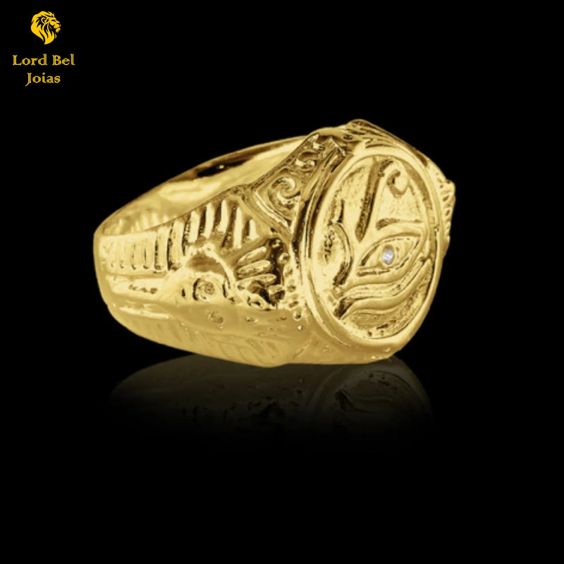 Olho de Hórus Deder - Anel de ouro nórdico 18K Brilho Eterno Moeda Antiga