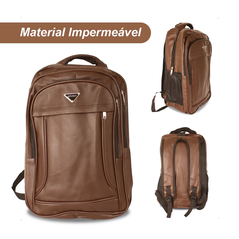 Mochila Masculina de Couro Impermeável Reforçada