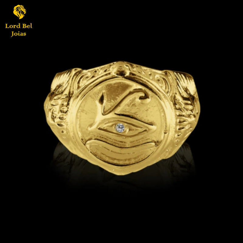 Olho de Hórus Deder - Anel de ouro nórdico 18K Brilho Eterno Moeda Antiga