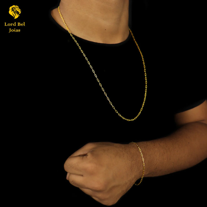 Kit de joias com corrente de 1 mm + pulseira de corrente de moeda antiga - brilho eterno 18K