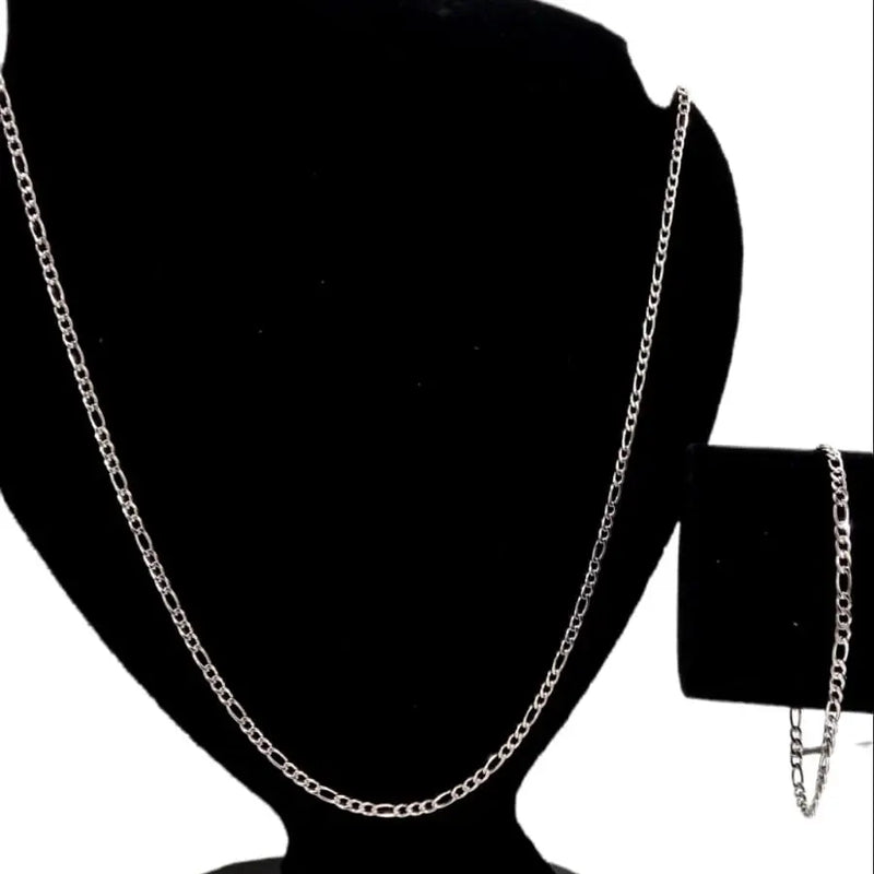 Conjunto Corrente Masculina 3x1 Prata Aço Inoxidável Conjunto Correntinha e Pulseira