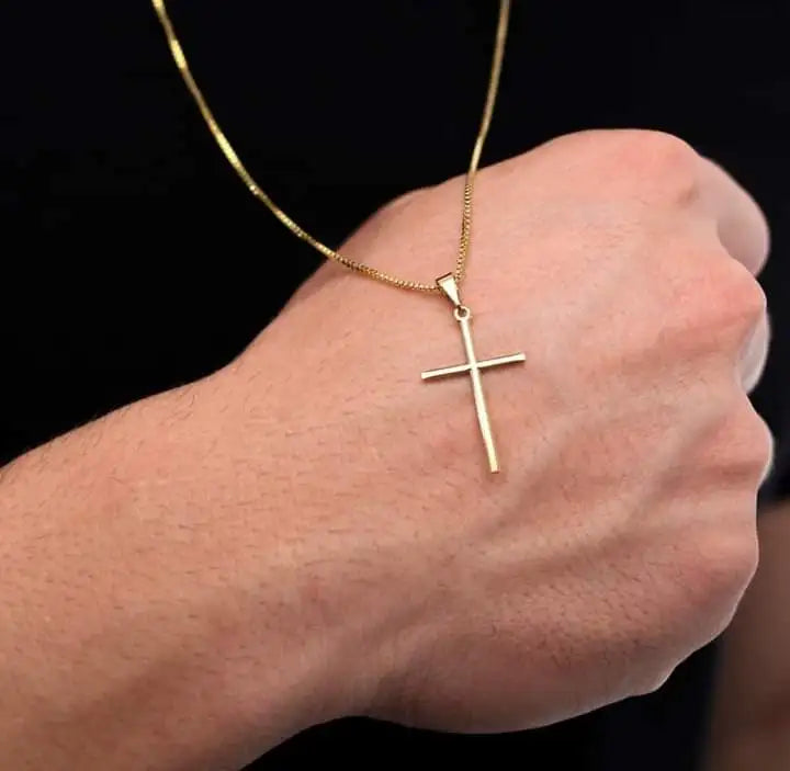 Colar Masculino Banhado a Ouro 18K Com Corrente Cruzada