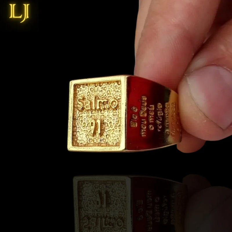 Anel Salmo 91 com Oração Anel Moeda Antiga Garantia Eterna na Cor! Não enferruja, não descasca, não perde a cor! Ouro Nórdico