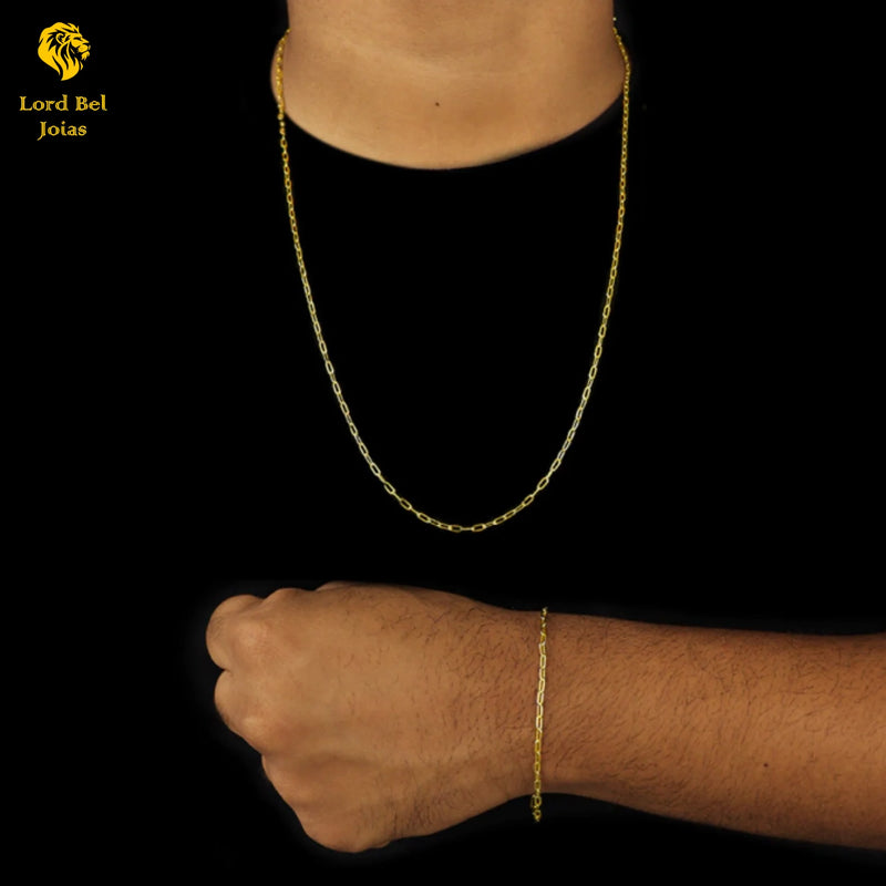 Kit de joias com corrente de 1 mm + pulseira de corrente de moeda antiga - brilho eterno 18K