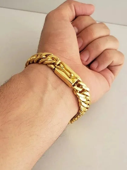 Pulseira Lellos Grumet dupla banhada a ouro 18K de 13 mm