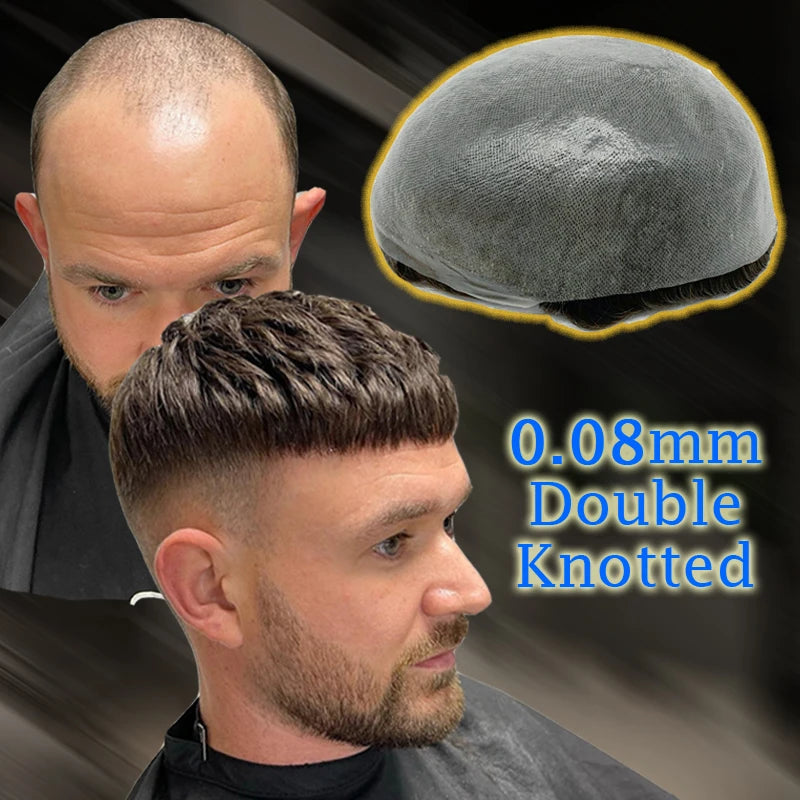 0,08 mm de espessura Cabelo humano Durável Tempo Longa Vida Útil Prótese Capilar Masculina Webmodasjr