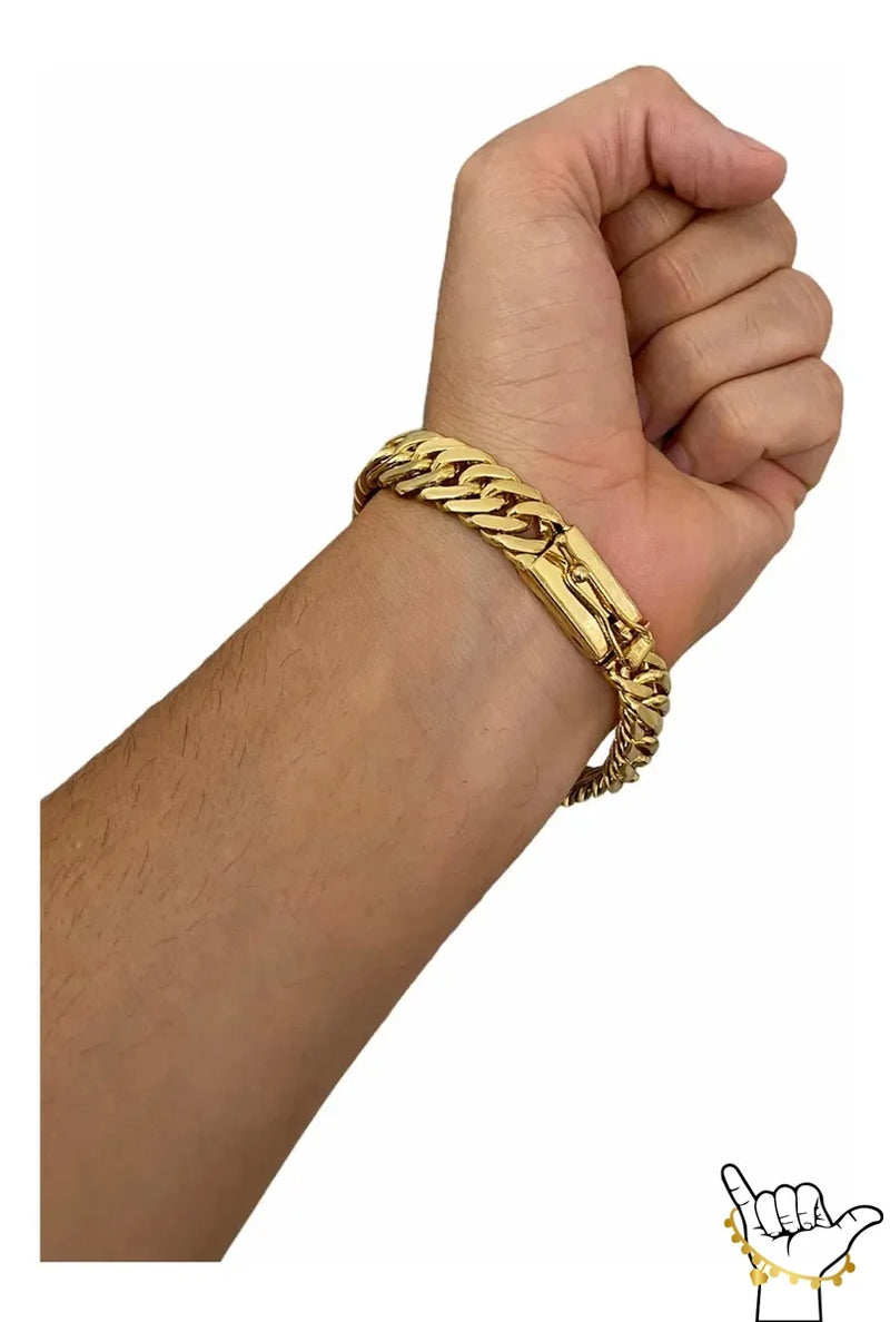 Pulseira Lellos Grumet dupla banhada a ouro 18K de 13 mm
